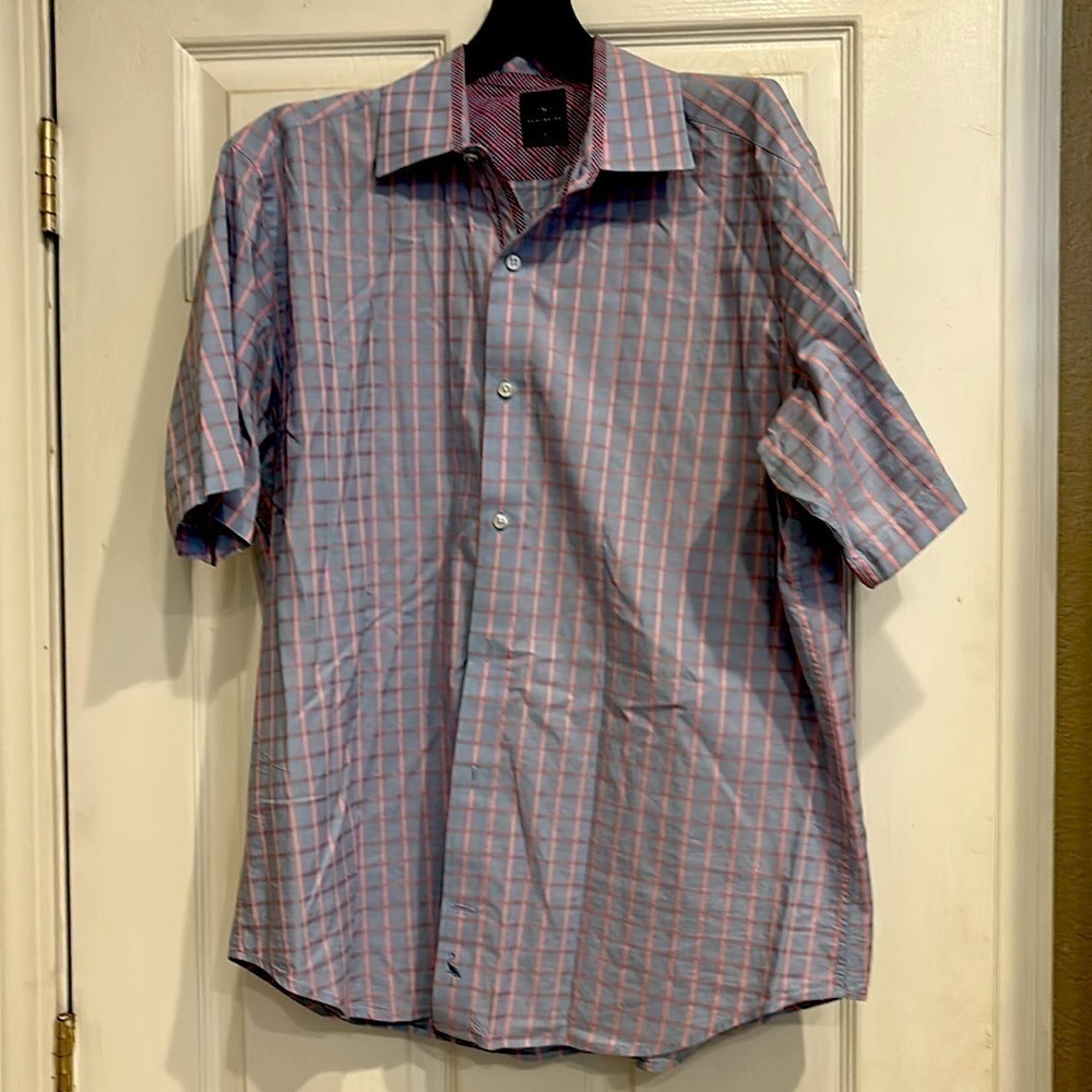Men’s Tailorbyrd button down shirt pink and blue large plaid - Picture 1 of 3